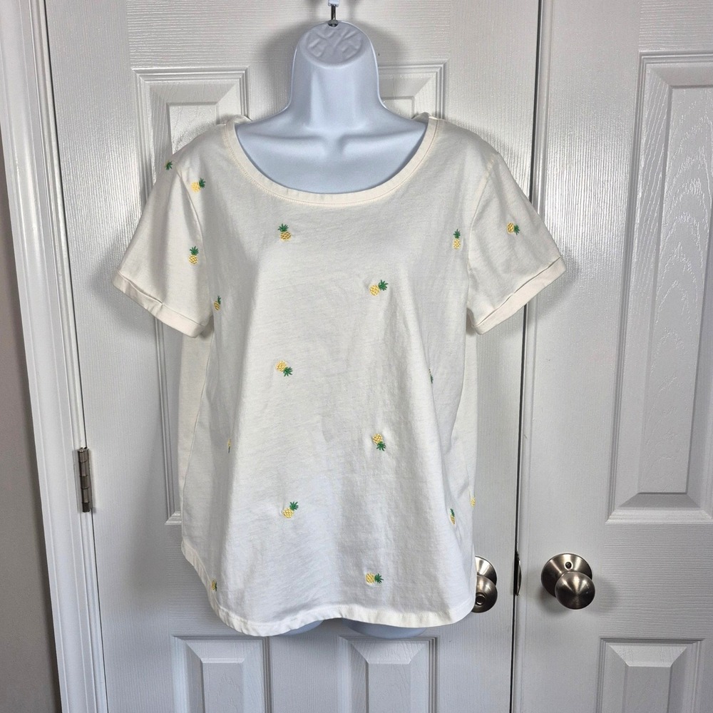 Vintage America white short sleeve tee shirt pineapple embroidery women's medium